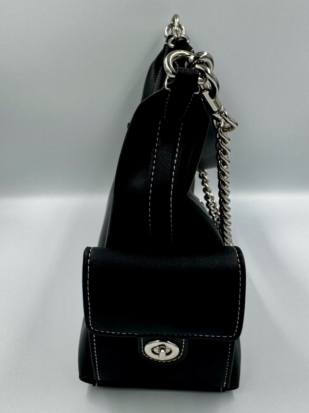 Coach Black Leather Shoulder Bag With Detachable leather and chain Straps - Picture 8 of 16